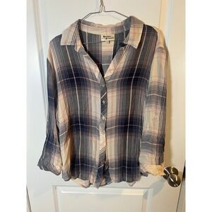 Hester & Orchard Womens Button Down Roll Tab‎ Sleeve Plaid Pink Gray XL